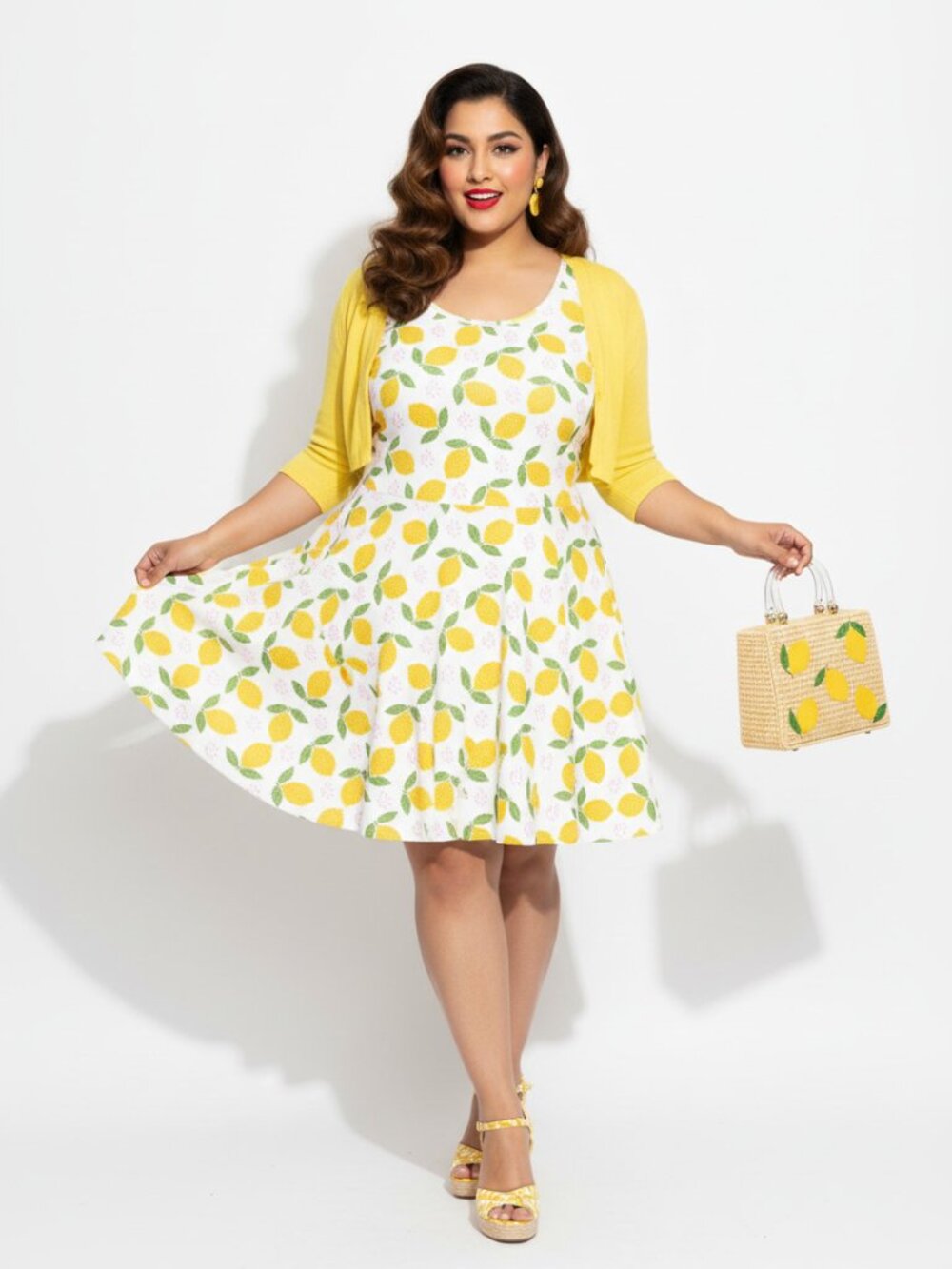 Lemon Print Vintage 50s Swing Dress Plus Size